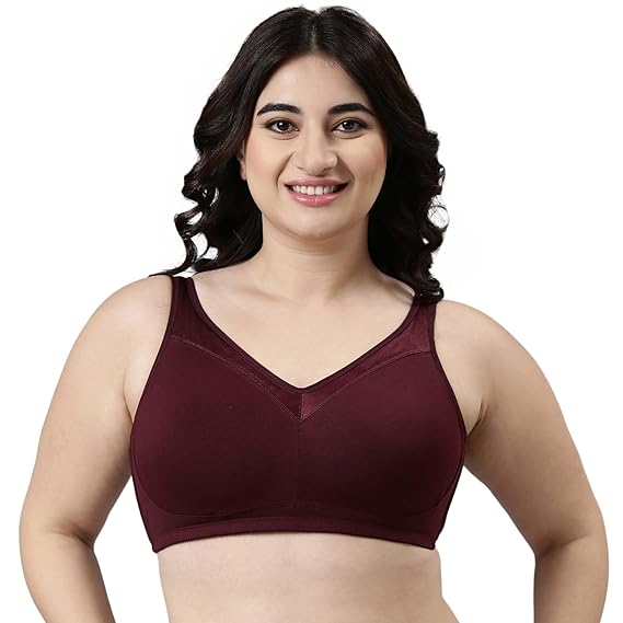 Enamor A112 Women's Smooth Super Lift Classic Bra – Stretch Cotton, Non-Padded, Wirefree, Full Coverage Maroon